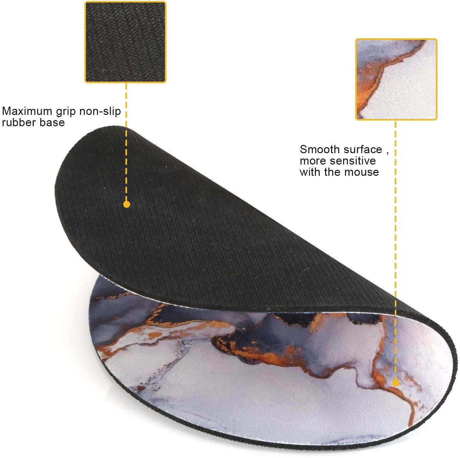 Artiron Mouse Pad, Gray Ink Marble Round Art Customized Designs Non-Slip Rubber Base Gaming Mouse Pads for Mac, PC, Computers. Ideal for Working or Game 7.9x7.9inch