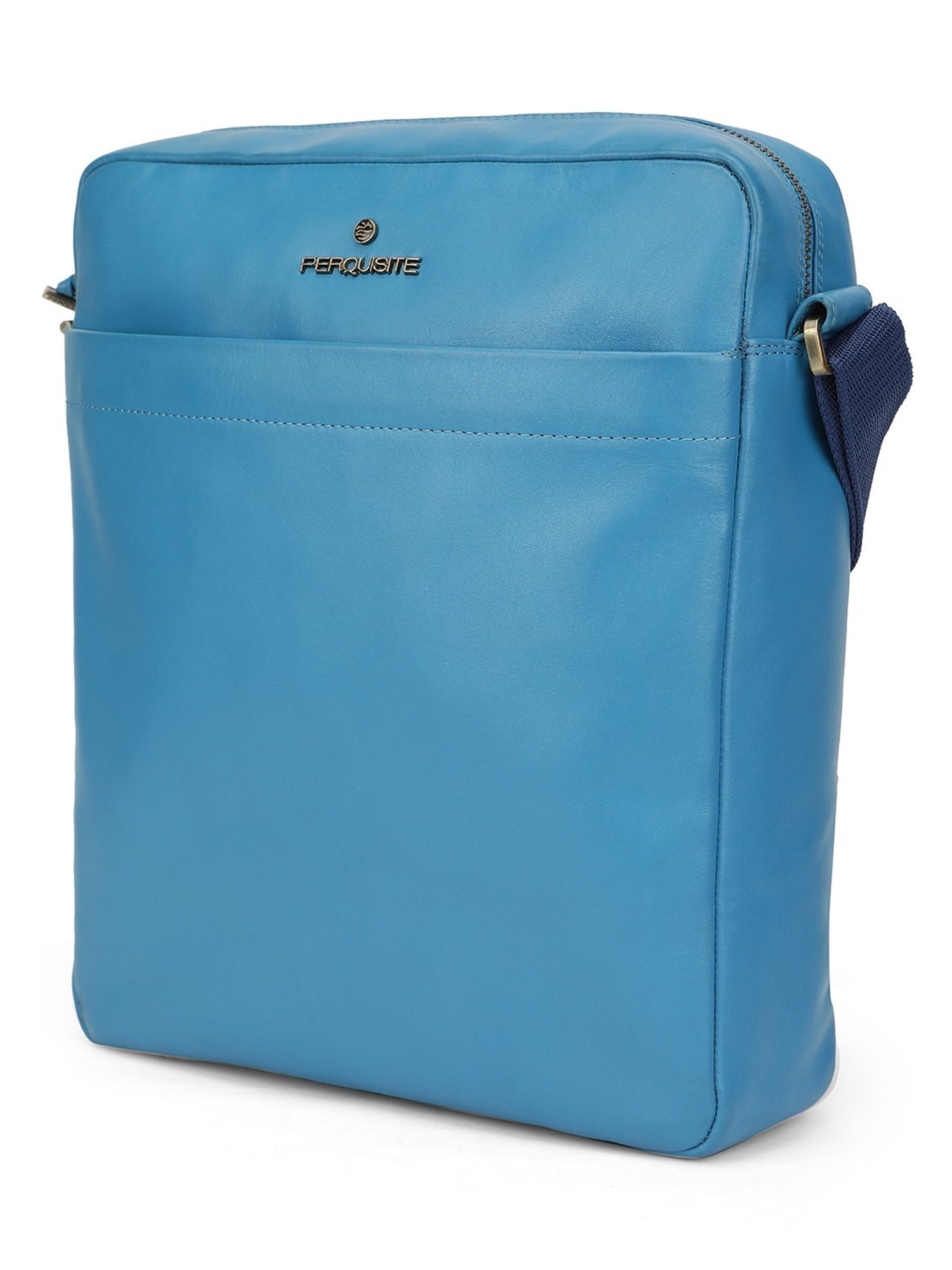 PERQUISITE MARK Blue Solid Medium Cross Body Bag