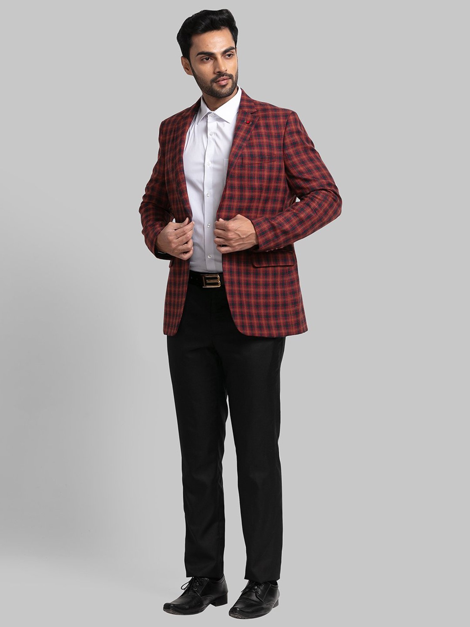Raymond Orange Regular Fit Checks Blazer