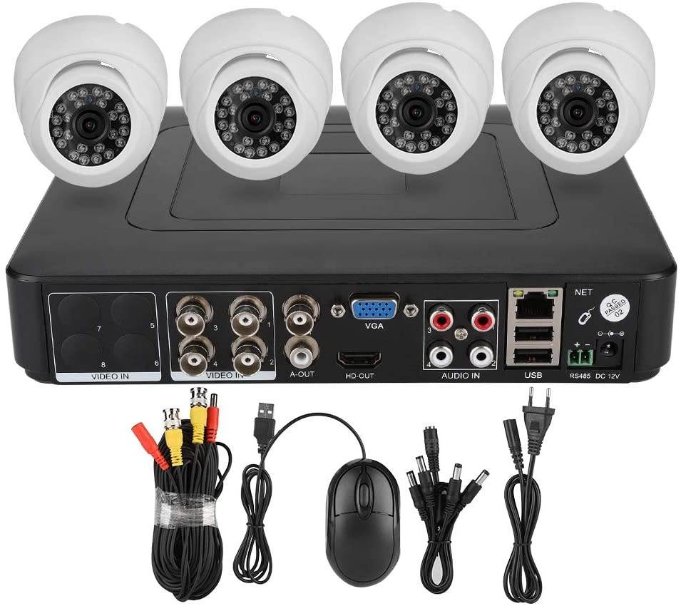 ?April Gift?Home Security Systems, 4CH Security Camera, Kit AHD Video Monitoring 720P for Supermarkets Shops(100-240V European standard)