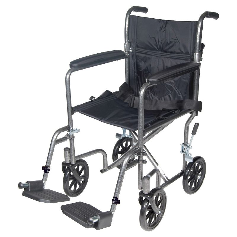 Drive Medical Lightweight Steel Transport Wheelchair, Fixed Full Arms, 17" Seat