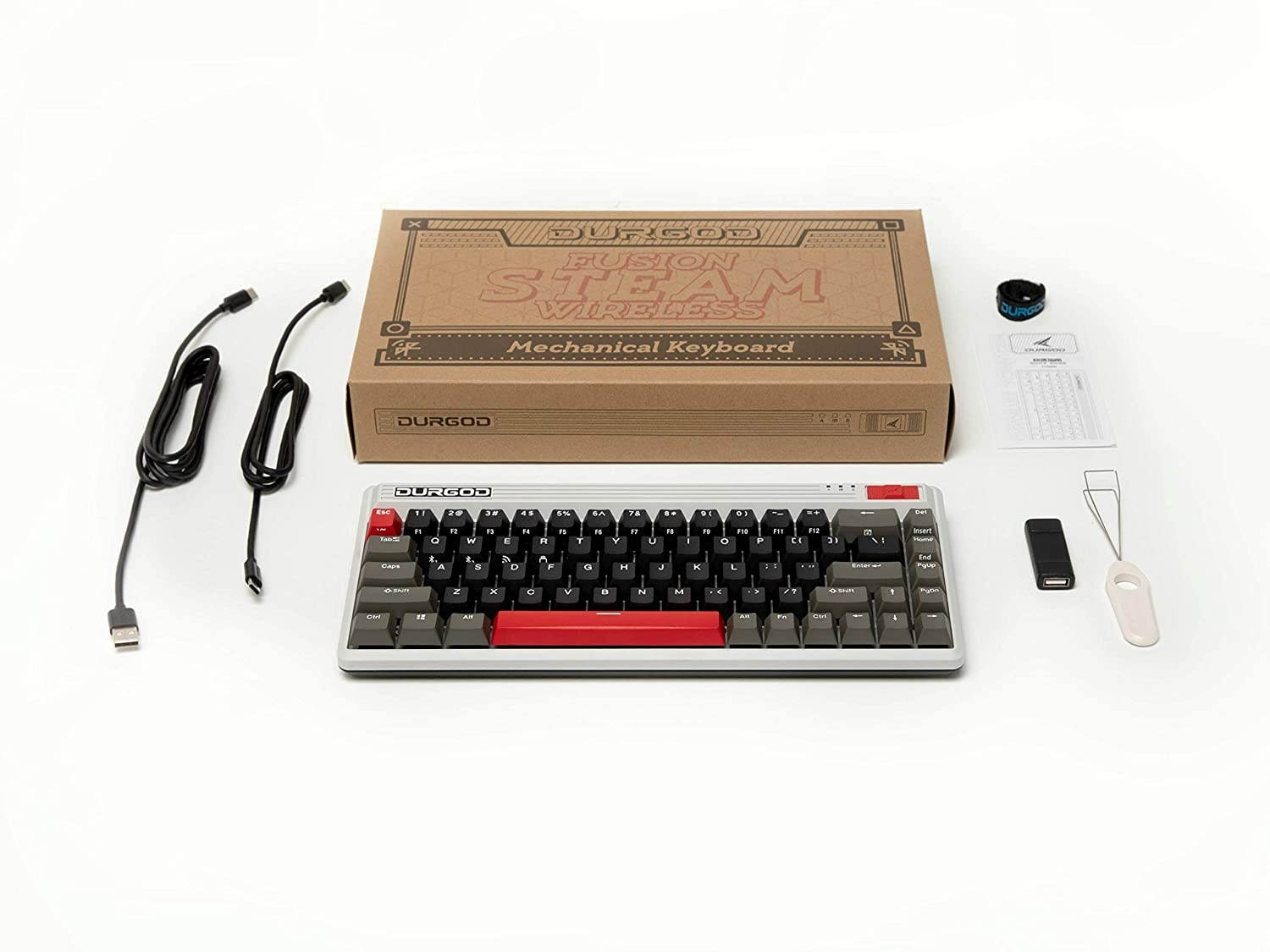 Durgod Fusion Mechanical Keyboard - 65% Layout - Doubleshot PBT Cherry Profile - Wireless 2.4gHz / Bluetooth 5.0 / USB Type C - Up to 40 Days Battery Life (Cherry Black, Steam)