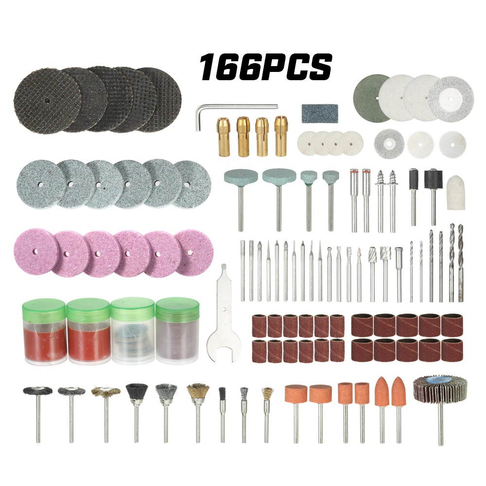 166PCS 1/8'' Shank Rotary Tool Accessories Set Sanding Polishing Grinding Cutting Accessory Bit