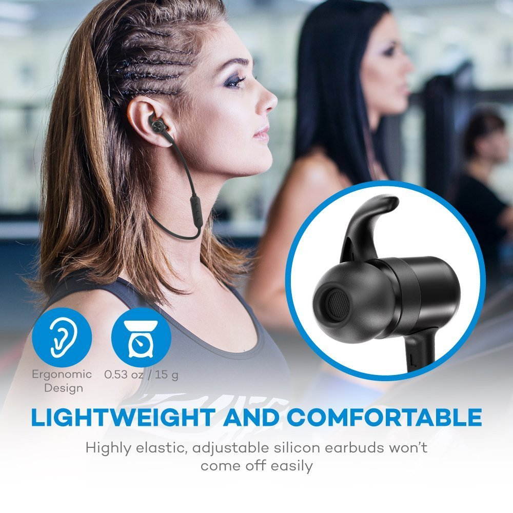 Bluetooth Headphones TaoTronics Wireless Earbuds Sports Earphones 9 Hours 4.2 Magnetic Lightweight & Fast Pairing (Vcc 6.0 Noise Cancelling Mic, Snug Silicon Earbuds, Magnetic Design)