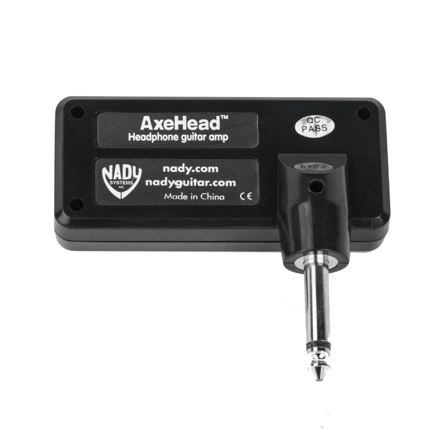 Nady AxeHead Miniature Headphone Guitar Amplifier _ Built-in amp simulation with gain, tone and volume controls _ includes headphones splitter, 3.5mm audio cable, and USB charging cable