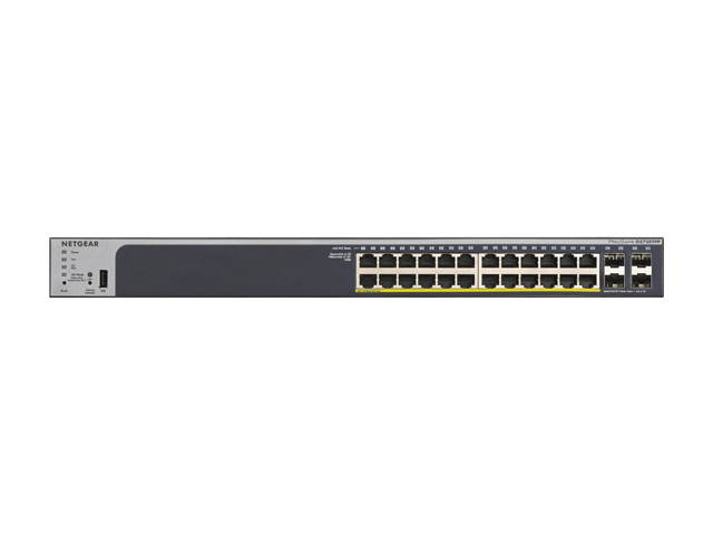 NETGEAR 28-Port PoE Gigabit/10G Stackable Smart Switch (GS728TXP) - Managed with 24 x PoE+ @ 195W, 2 x 10G Copper and 2 x 10G SFP+, Desktop/Rackmount, and ProSAFE Lifetime Protection