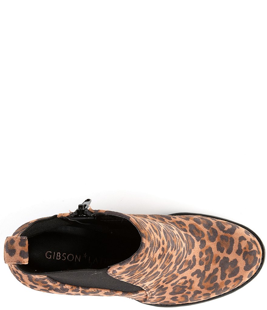 Gibson & Latimer Bradlee Leopard Print Suede Lug Sole Block Heel Chelsea Booties