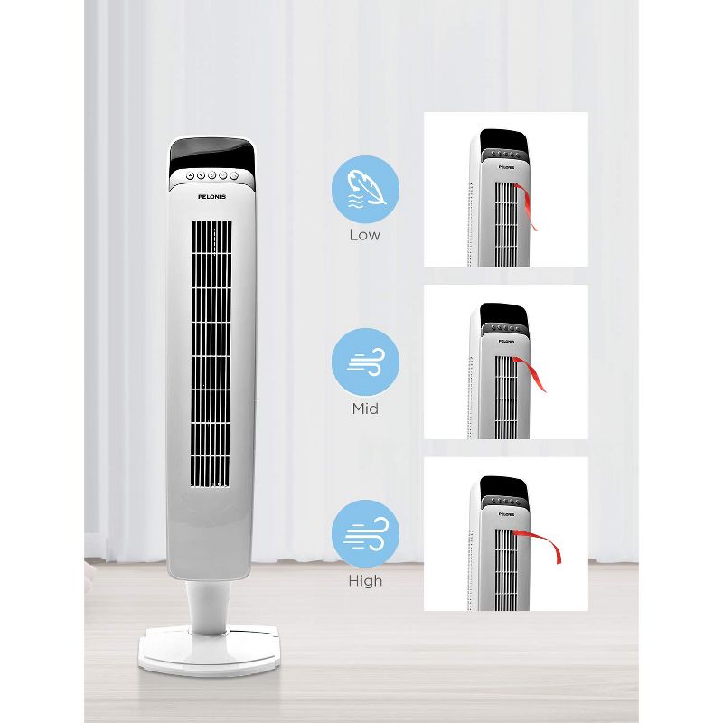 PELONIS FZ10-10JRH 40 Inch 3 Speed Oscillating Pedestal Tower Fan with Remote Control and 8 Hour Timer, Geometric White