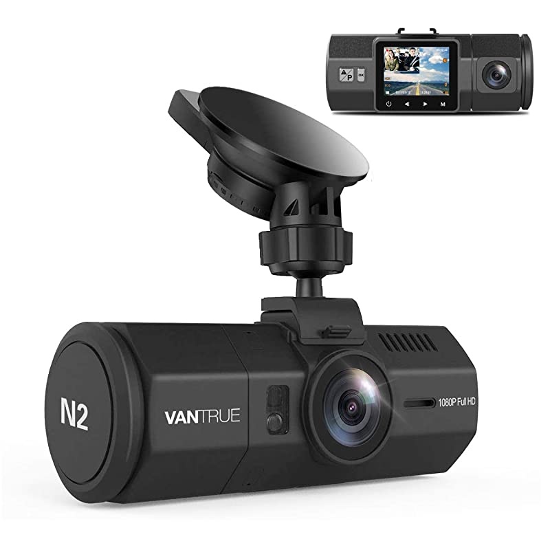 N2 Uber Dual Dash Cam, 1080P Inside and Outside Dual Dash Camera, 1.5 inches LCD, Near 360 Degree Wide Angle Lyft Dual Car Cam with Parking Mode, Motion Detection, Front Camera Night Vision