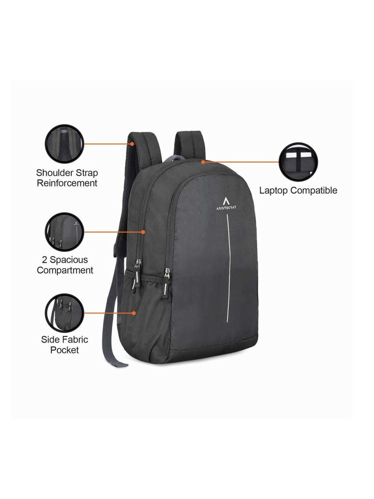 Aristocrat 26 Ltrs Black Medium Laptop Backpack