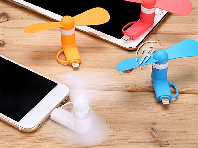 Portable Handheld Electric Hand Fan 2in1 Lightning 8Pin w/Micro USB Mini Cooler Fan for iPhone 7 6 Plus 5 Series /Samsung s7 s7 Edge S6 S6 Edge and more Android Phones - White