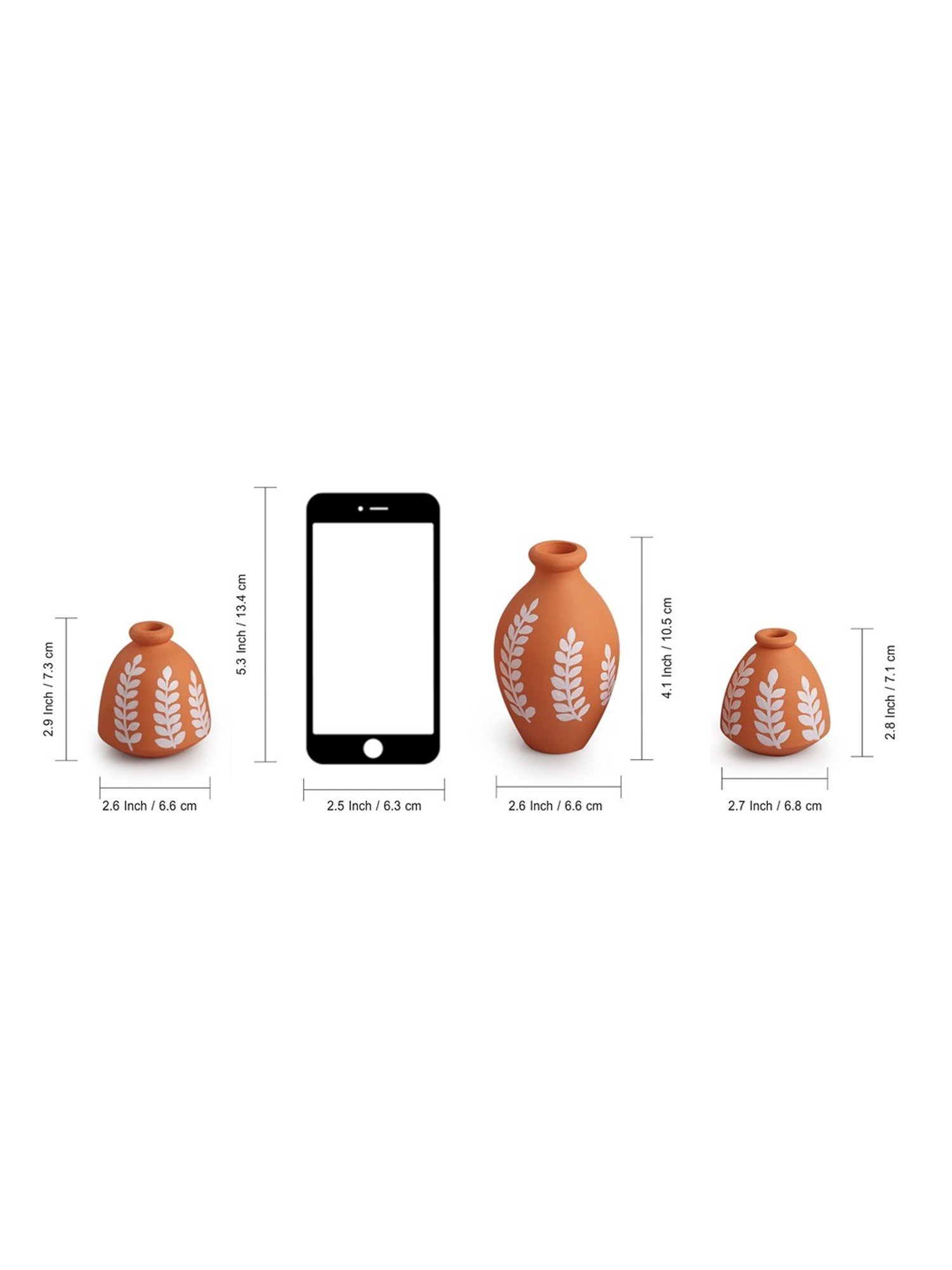 ExclusiveLane Ethnic Foliage Trio Hand-Painted Brown Terracotta Pots Showpieces - Set of 3