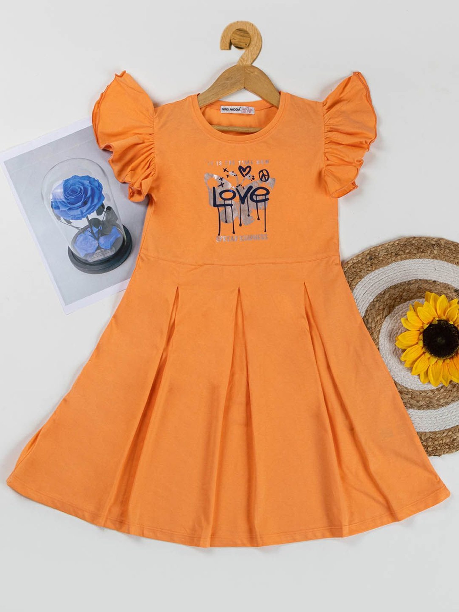 NINS MODA Kids Orange Printed Dress