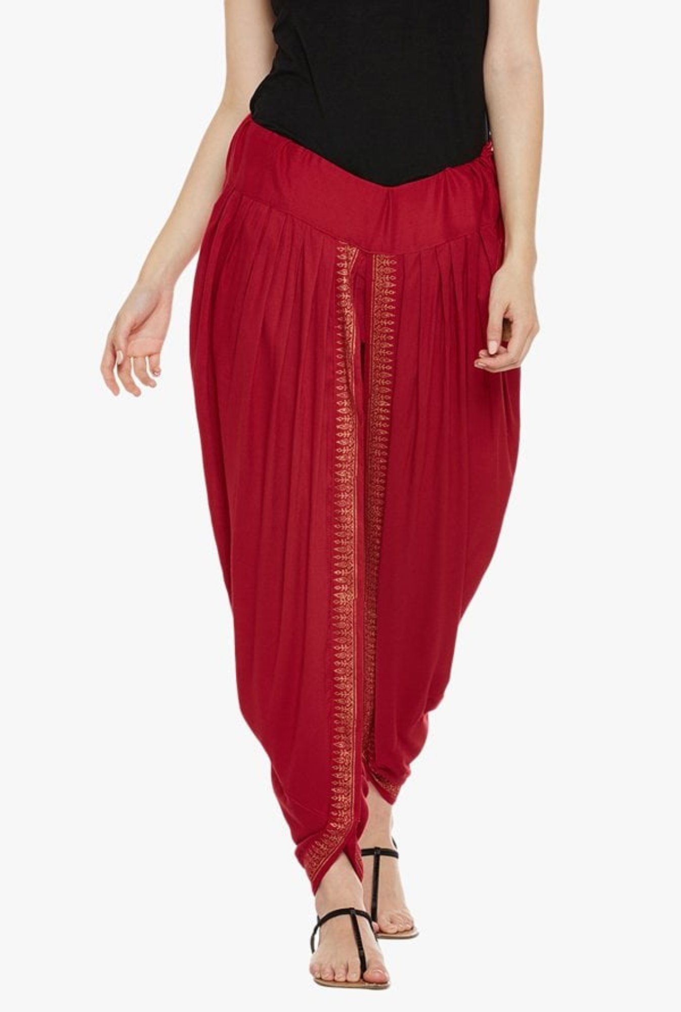 9rasa Maroon Printed Dhoti Pant
