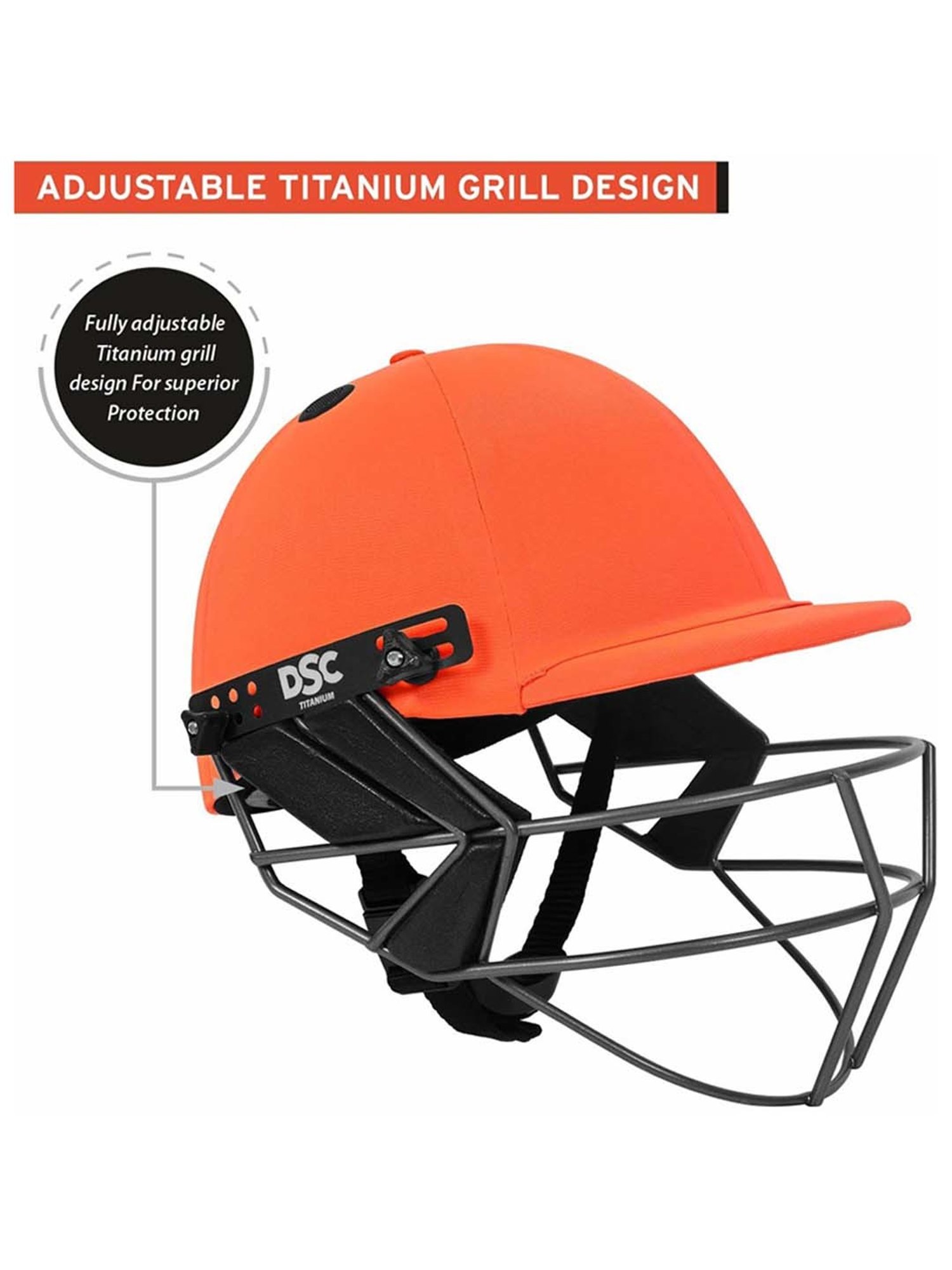 DSC Fort 44 LITE Titanium Cricket Helmet Adjustable Titanium Grill Size - XS