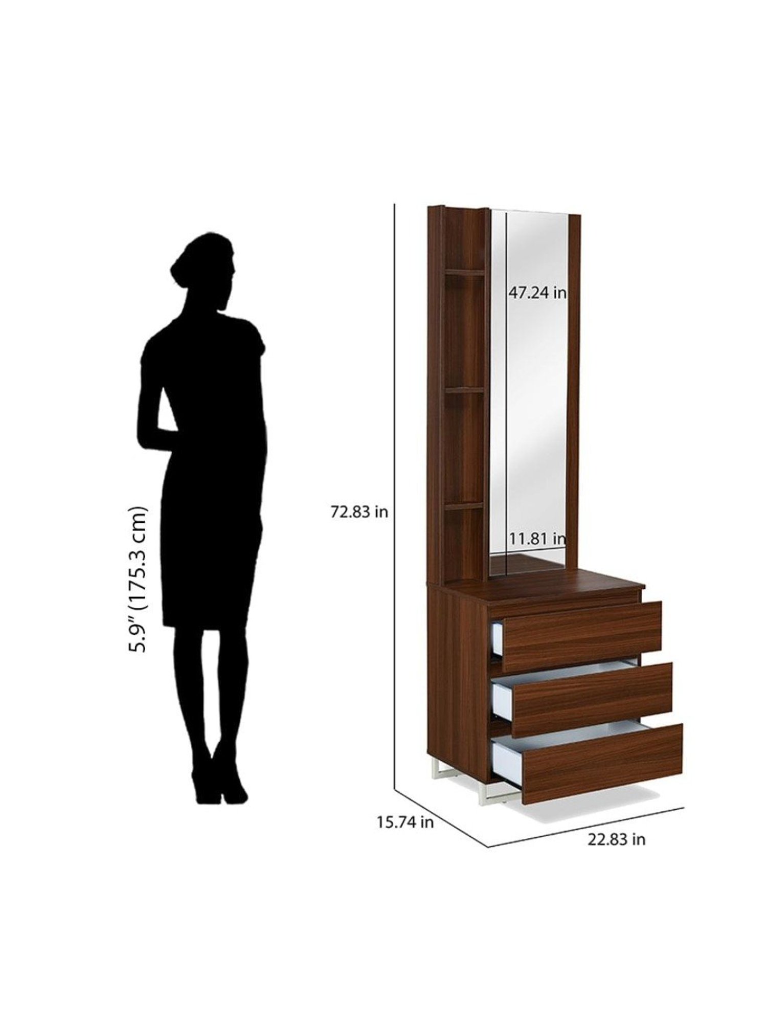 Nilkamal Meta Classic Walnut Engineered Wood Dressing Table