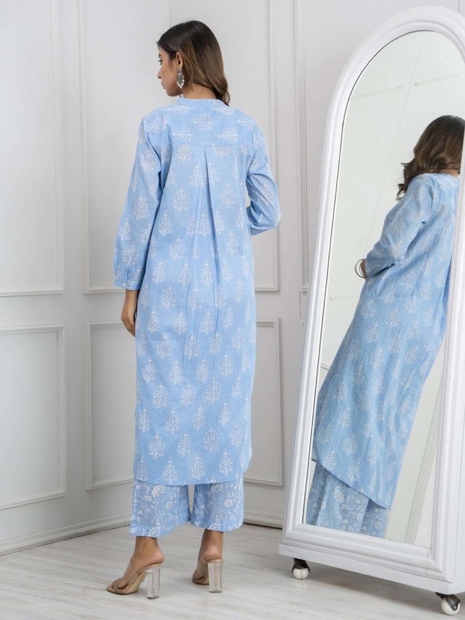 Ekohum Blue Cotton Printed Loose Fit Up-Down Kurta with Pant Co-Ord Set
