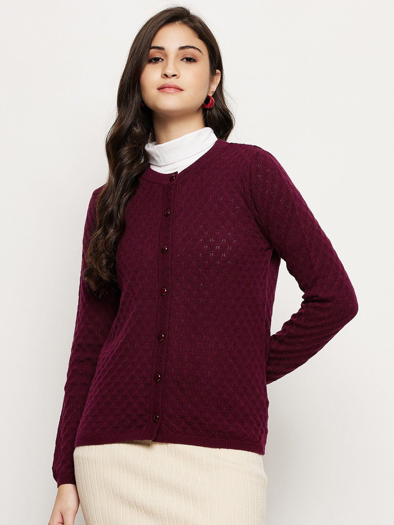 MADAME Wine Regular Fit Cardigan