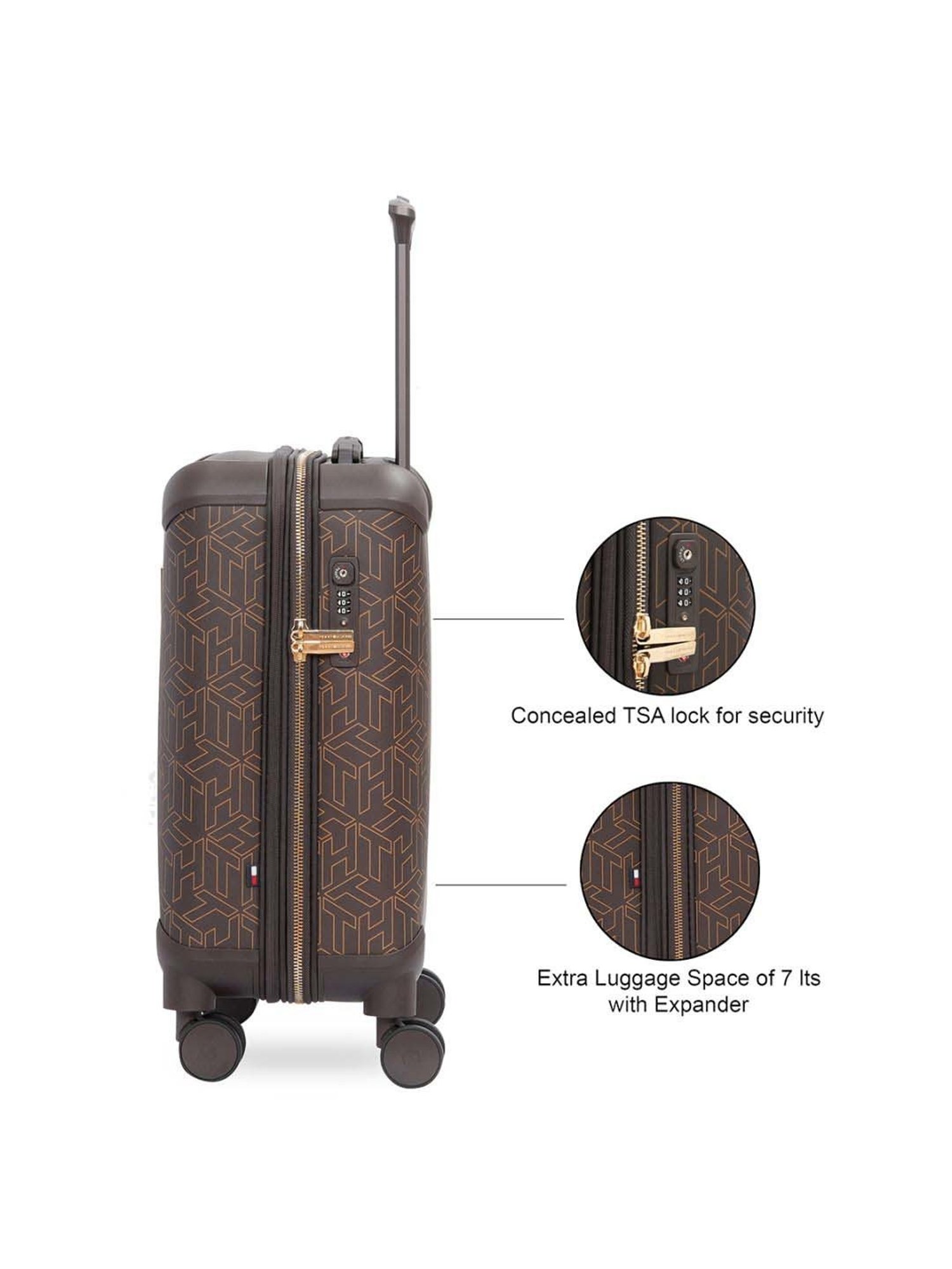 TOMMY HILFIGER Jazz Brown 8 Wheels Small Hard Cabin Trolley Bag