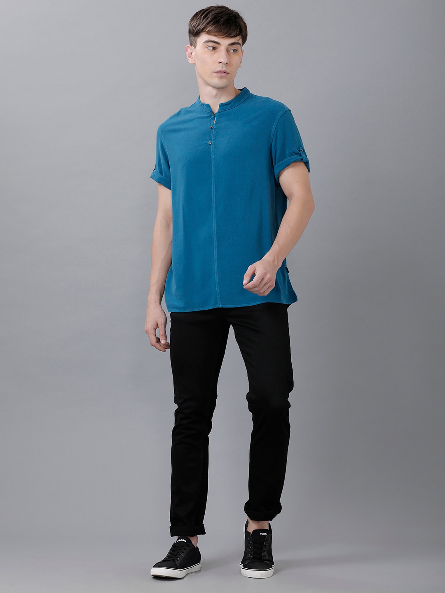 Identiti Blue Mandarin Collar Short Kurta