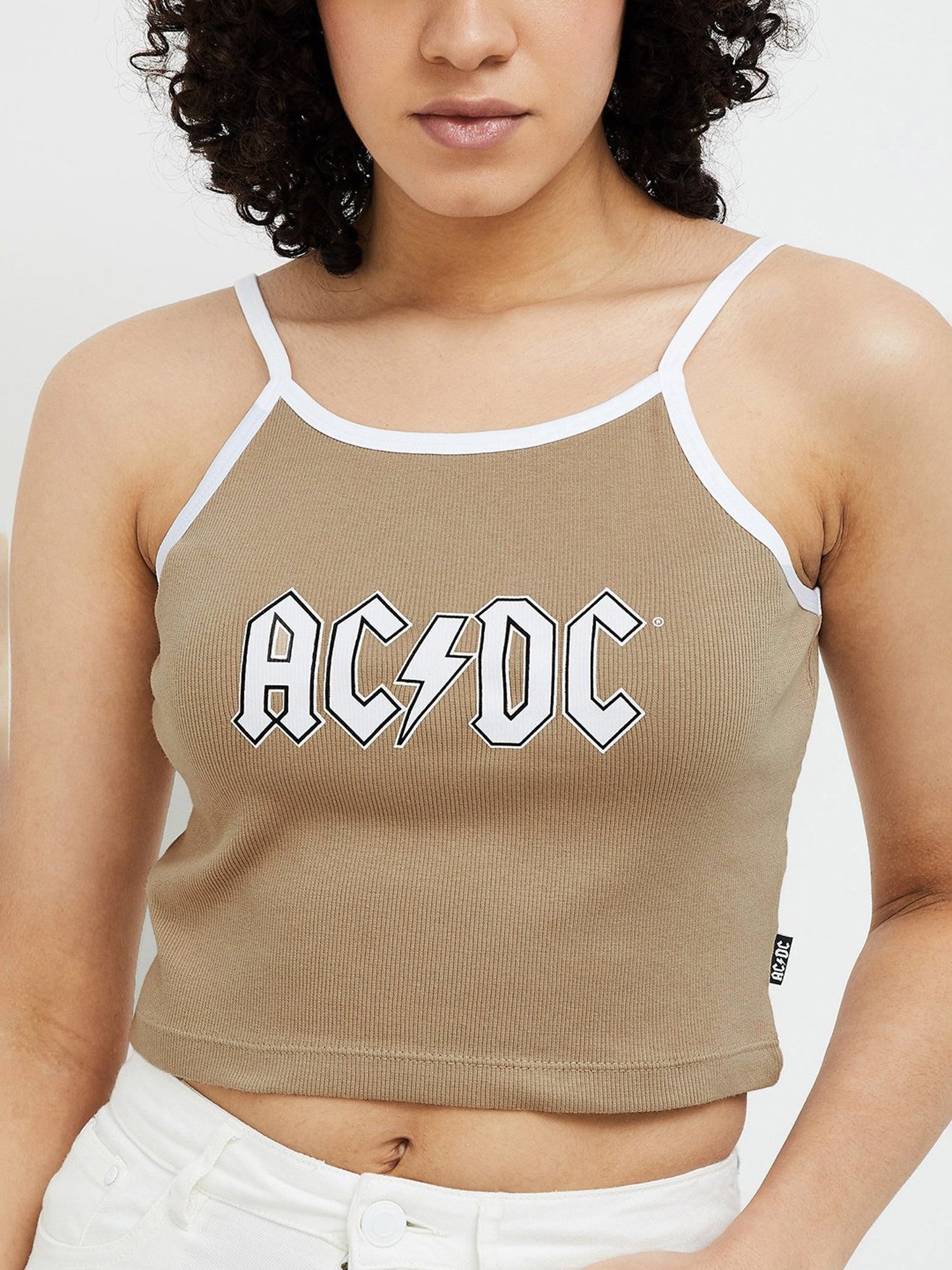 Ginger by Lifestyle Beige Cotton Graphic Tank Top