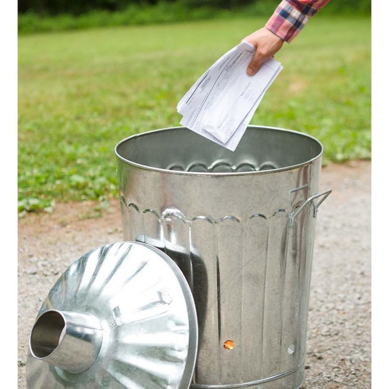 Plow & Hearth - Galvanized Metal Garden Incinerator Can - Made from Durable 28-Gauge Metal