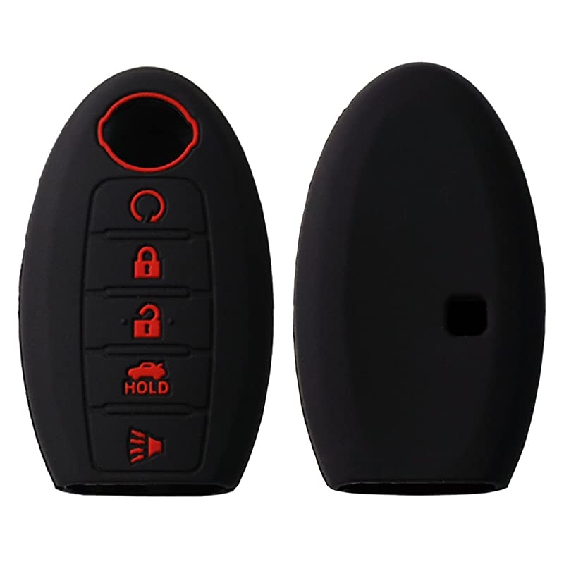 2Pcs Silicone Key Fob Remote Cover Case Jacket Holder Protector for Nissan Altima Maxima Armada Murano Rogue Sedan Pathfinder 5 Buttons Black Orange