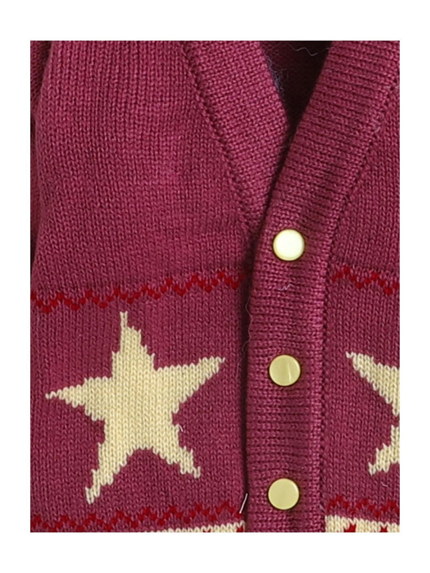 Little Angels Kids Maroon & Beige Printed Full Sleeves Sweater Set