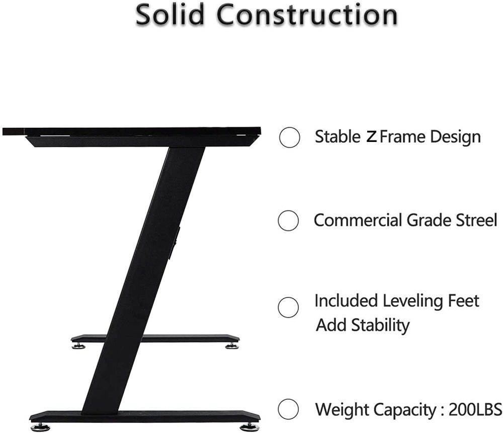 Onewell Gaming Table 47.2" W x 23.6" D Home Office Computer PC Desk Gaming Table Curve Design for Men Boyfriend Female Gift, Black Gamer Workstation, with 2 Cable Management Holes XH