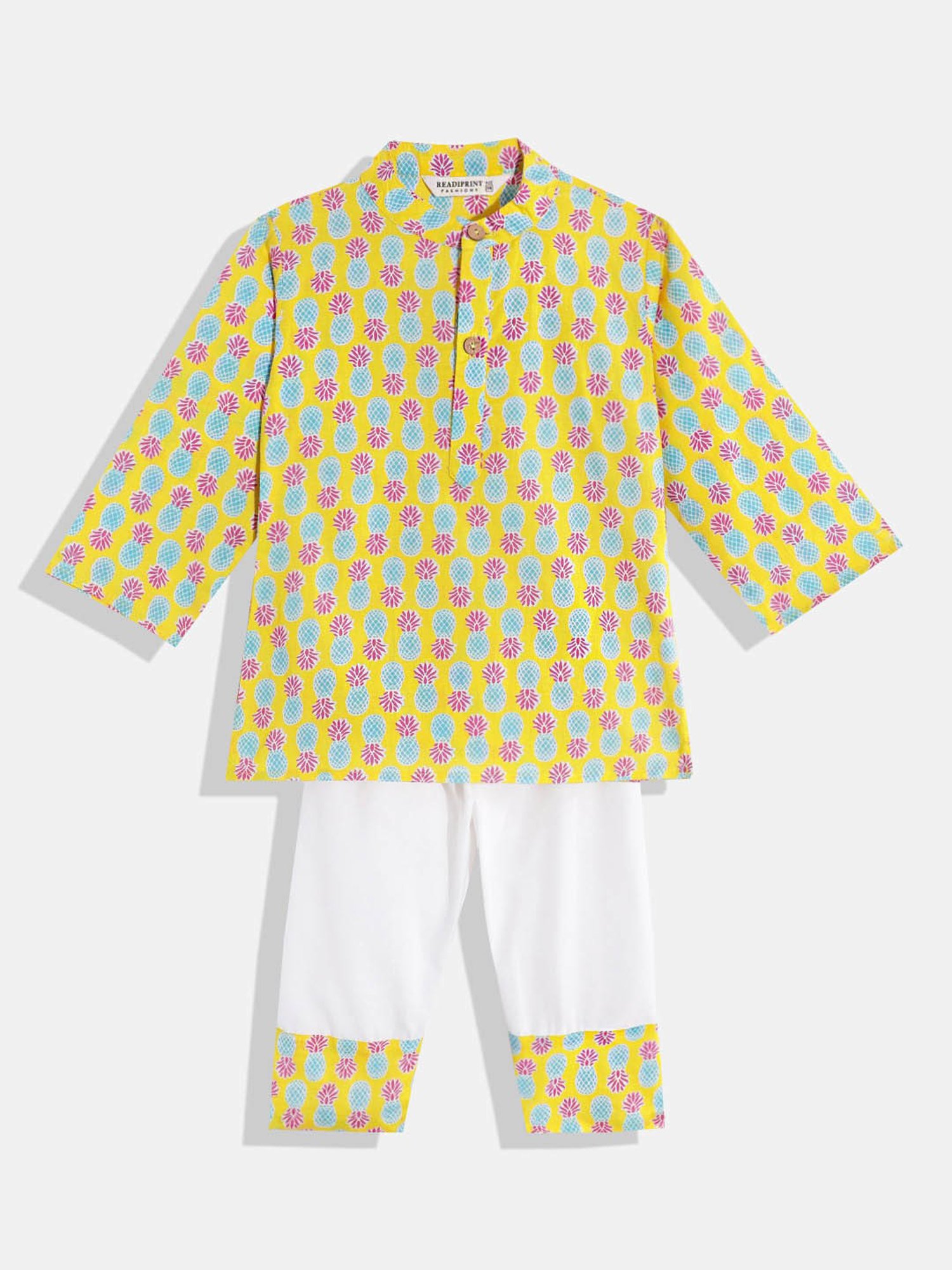 READIPRINT FASHIONS Kids Yellow & White Printed Full Sleeves Kurta with Pyjamas