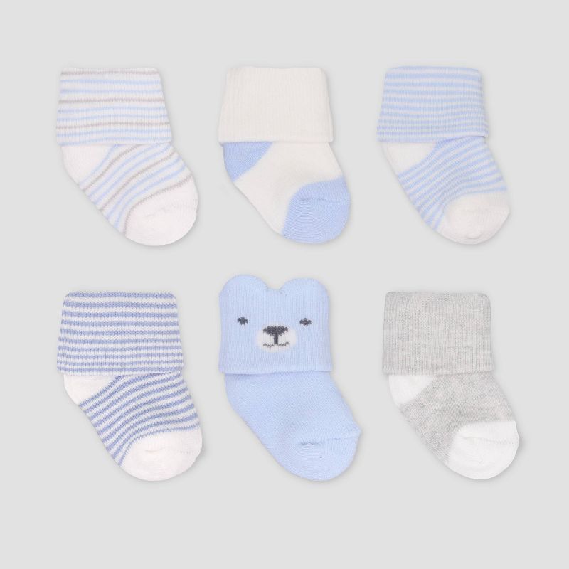 Baby Boys' 6pk Bear Crew Socks - Just One You® made by carter's Blue 0-3M