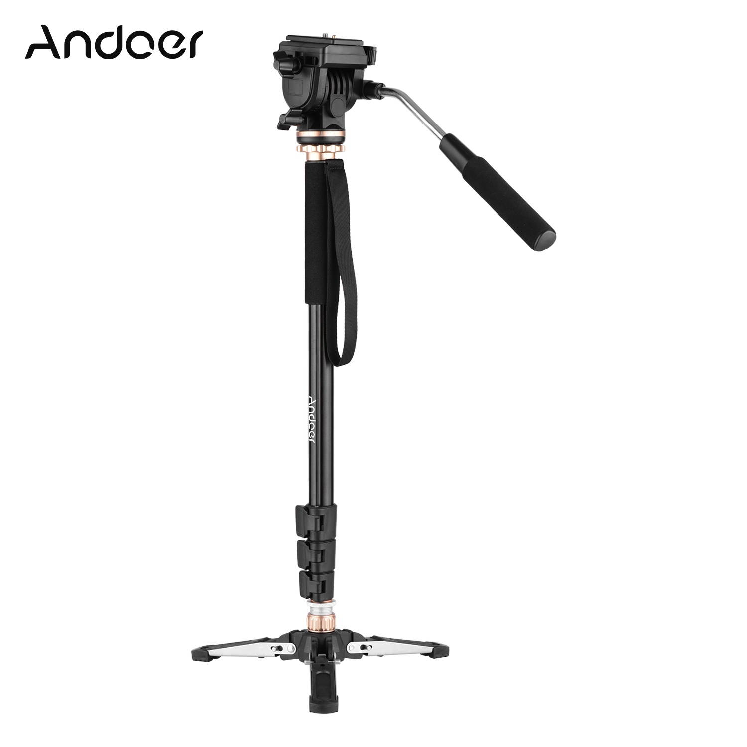 Andoer 173cm/68inch Photography Monopod Stand Aluminum Alloy 6kg Load Capacity with Detachable 3-Leg Tripod Base Pan Tilt Fluid Head Carry Bag Compatible with DSLR Cameras Camcorders