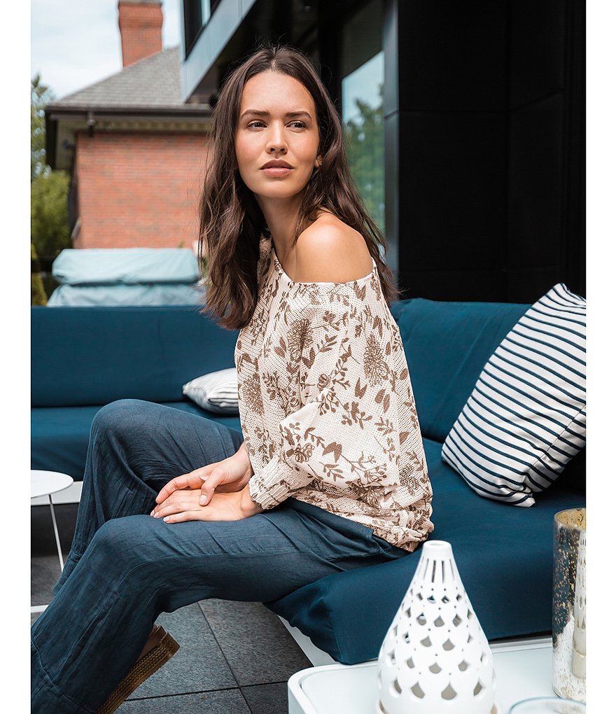 M Made In Italy Boat Neck Floral Print Knit Top