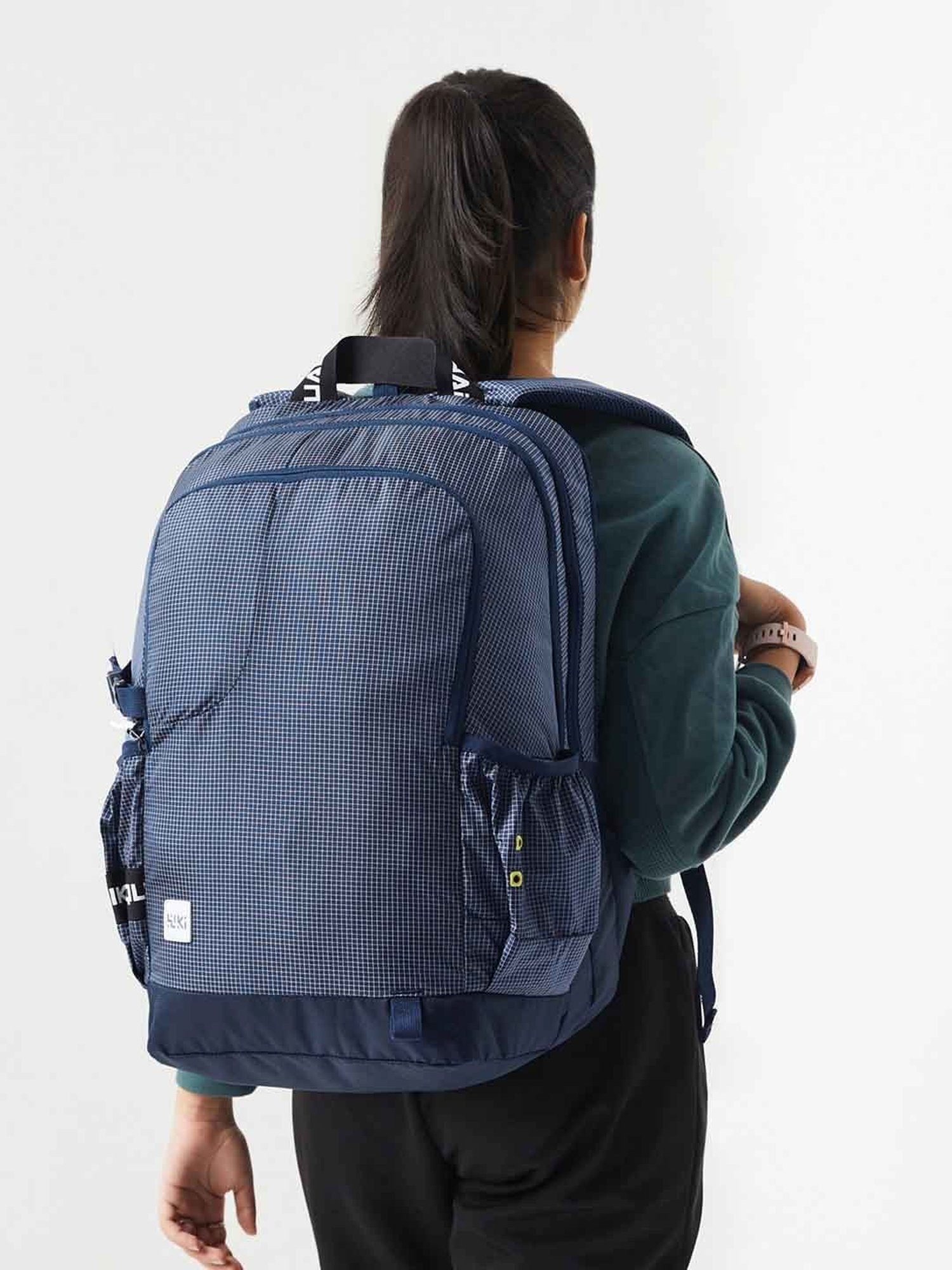 Wiki Back to School Squad 3 Navy Polyester Checks Backpack - 34 Ltrs