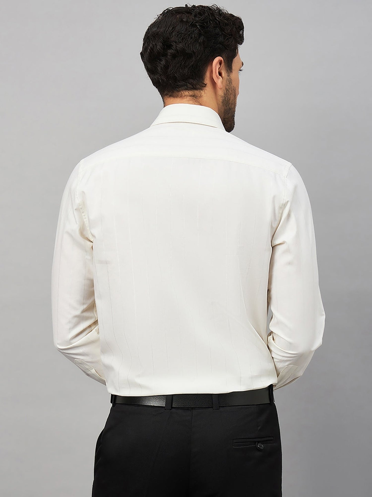 Louis Stitch Cream Cotton Regular Fit Striped Shirt