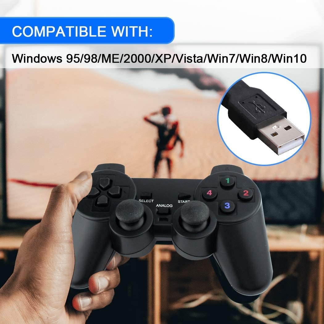 2 Pack USB Joystick Gamepad Gaming Pad Wired Controller with Double Vibration Feedback Motors for PC Computer Laptop Window (Black)