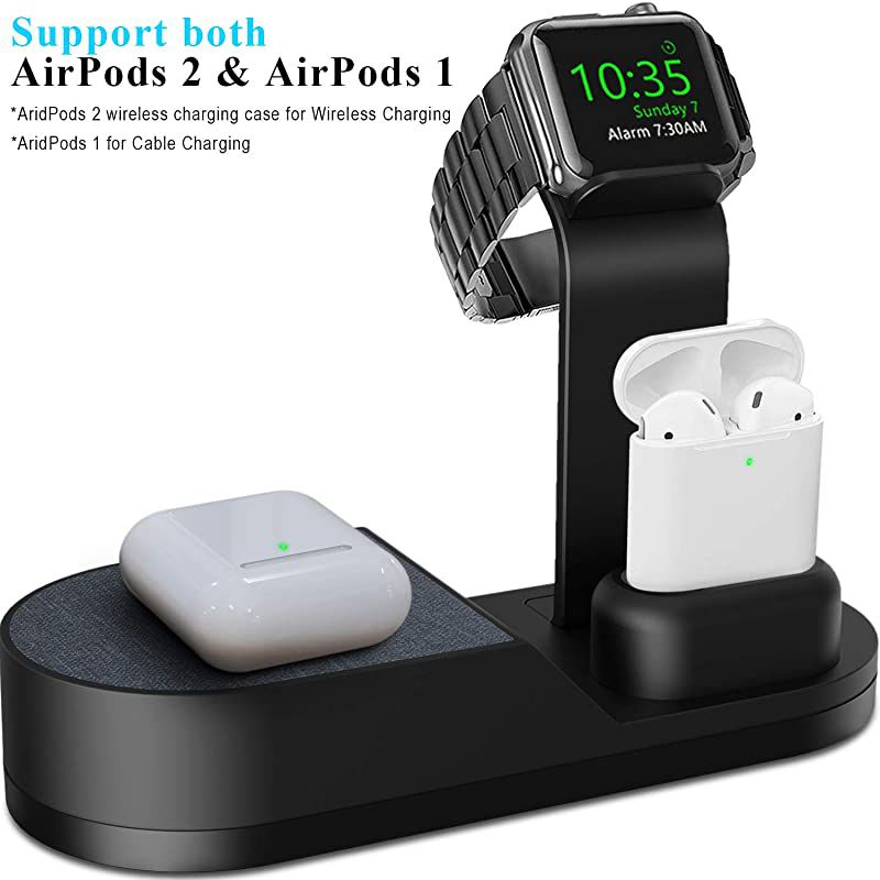 Wireless Charger Designed for Apple Watch Stand Compatible with Apple Watch Series 5 4 3 2 1 AirPods 1 Airpods 2 and iPhone 11 11 pro 11 Pro Max Xs X Max XR X 8 8Plus No Adapter Black