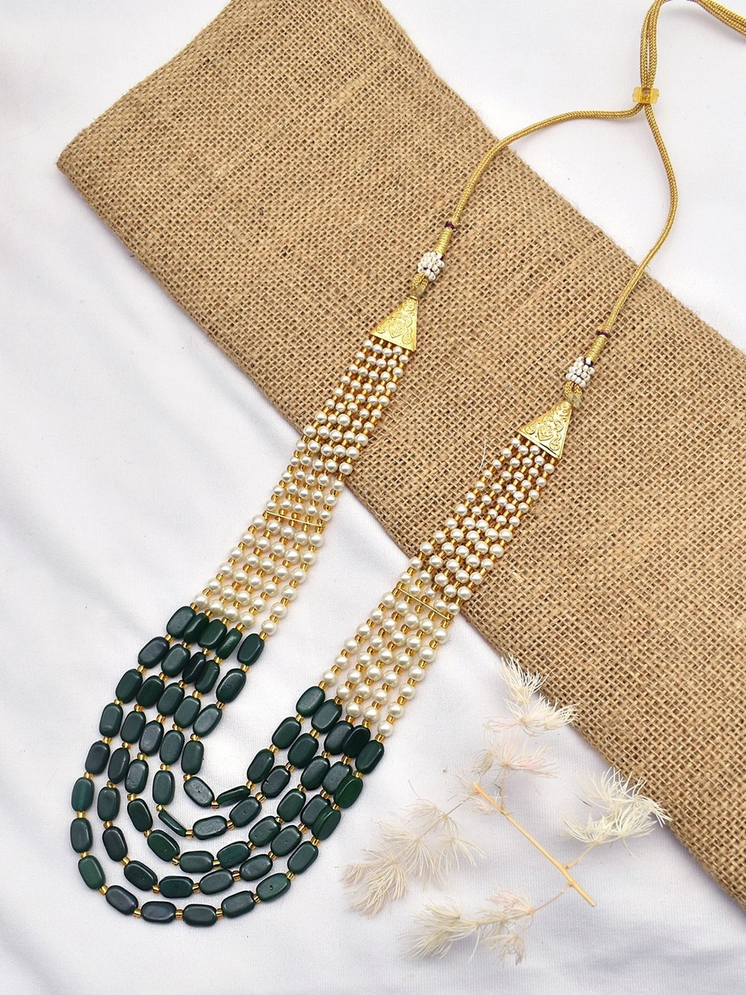 Teejh Aarushi Green Bead & Pearl Necklace for Women