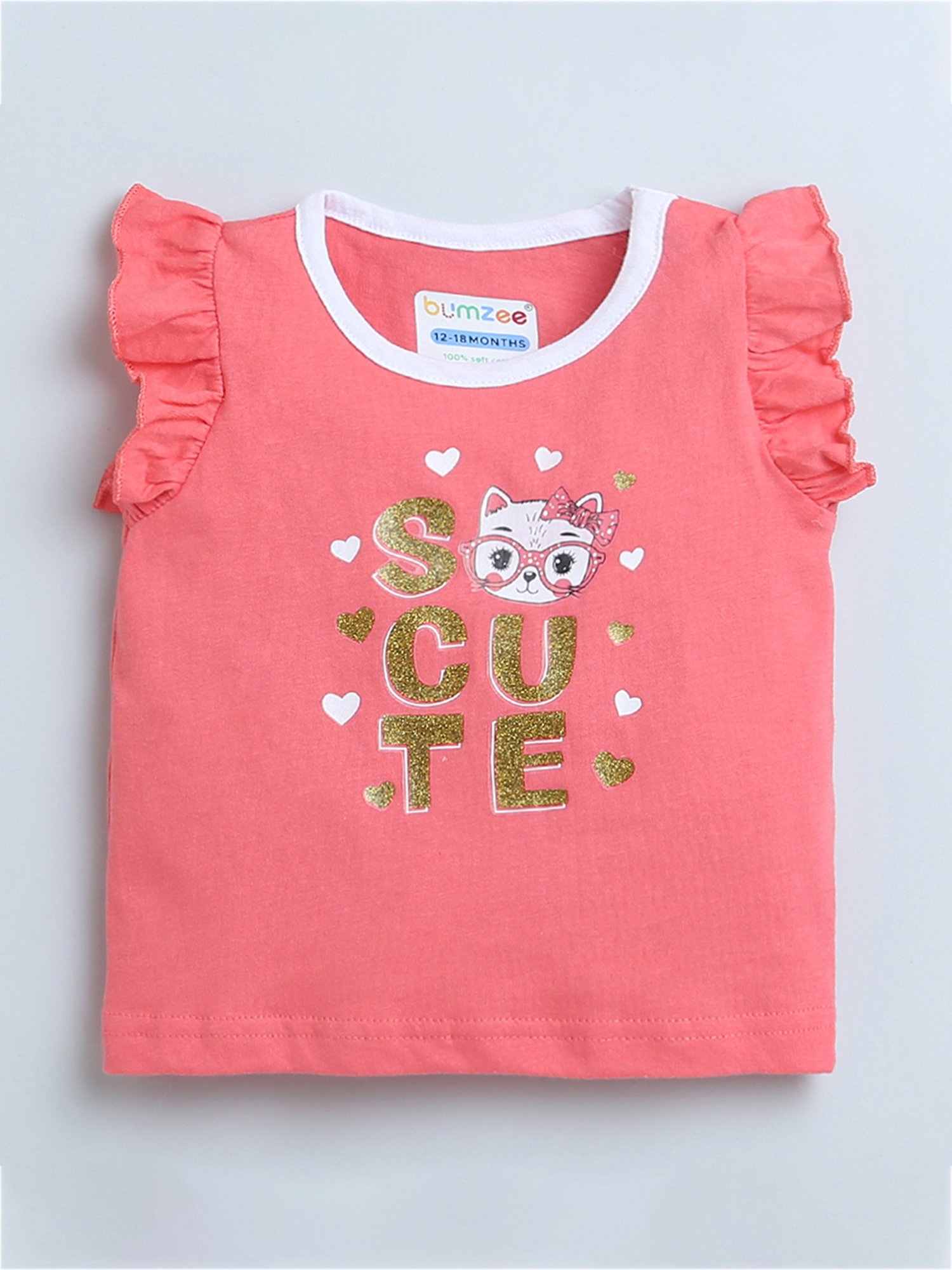 Bumzee Kids Coral & White Printed Top (Pack Of 2)
