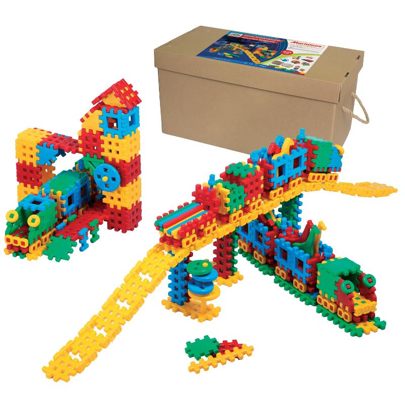 ECR4Kids Train Station Interlocking Waffle Blocks Building Set, STEM Toy for Kids, 433 Piece - Assorted