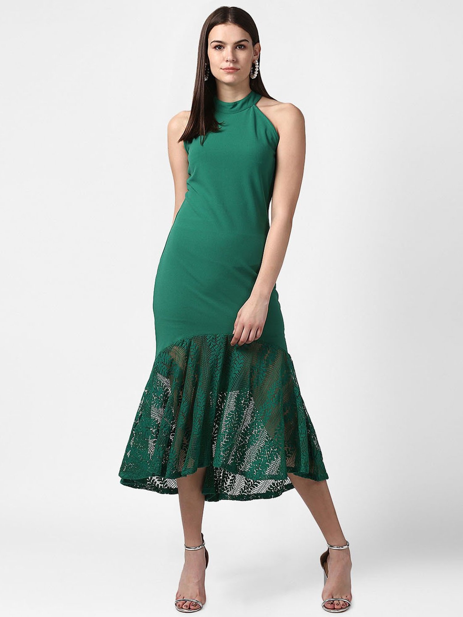 StyleStone Green Lace Fit & Flare Dress