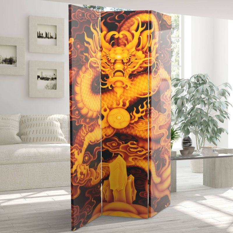 6" Dragon Fire on the Mountain Double Sided Room Divider Yellow - Oriental Furniture