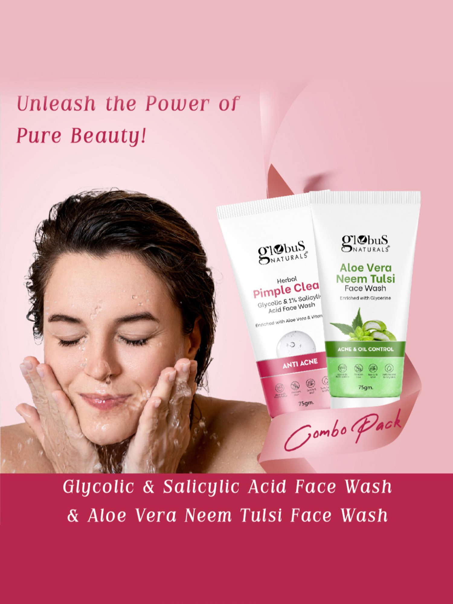 Globus Naturals Herbal Pimple Clear & Aloe Vera Neem Tulsi Face Wash Combo