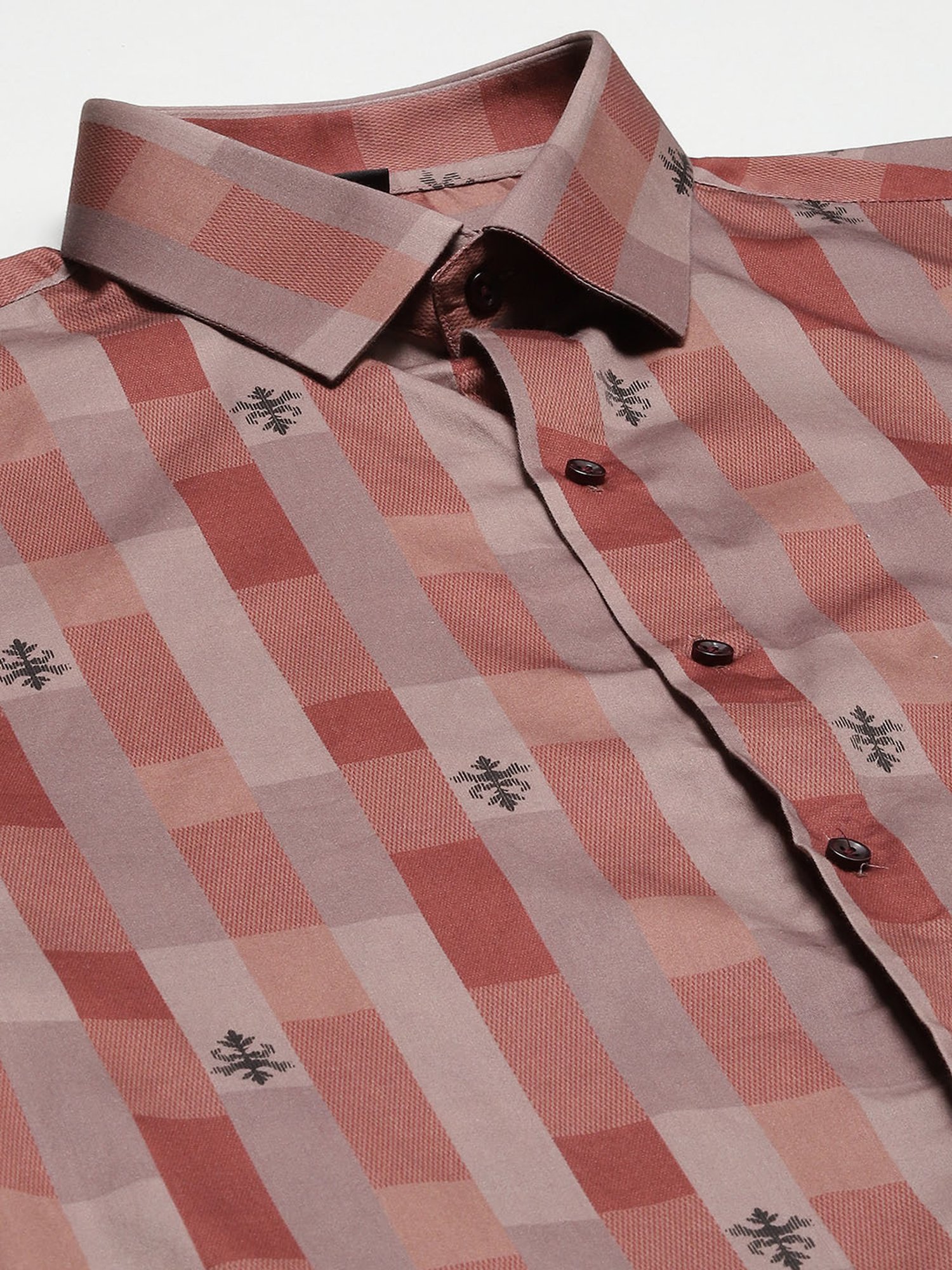 ManQ Rust Cotton Regular Fit Checks Shirt