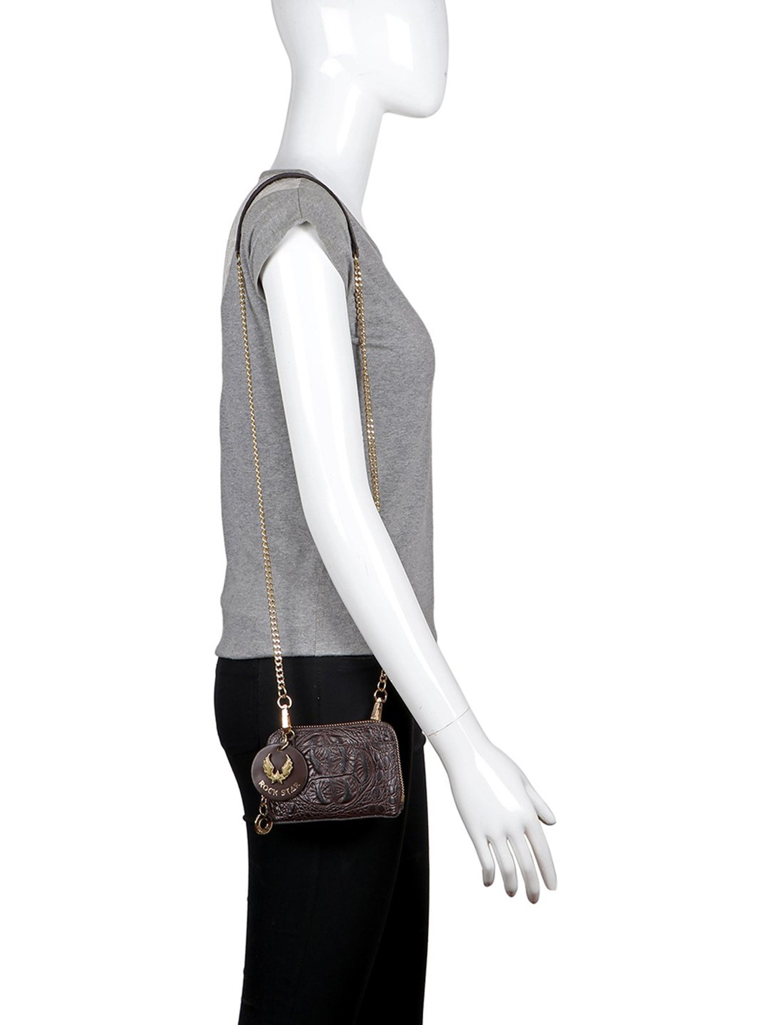 Hidesign Rockstar Punk W2 Brown Textured Small Sling Handbag