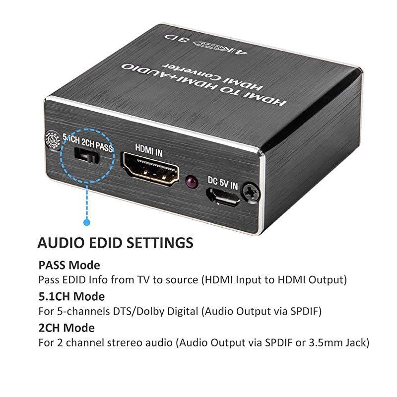 HDMI to HDMI + Optical Toslink + 35mm AUX Stereo Audio Output Converte Premium HDMI Digital amp Analog Audio Extractor Splitter Adapter Support 1080P60Hz 3D 4K30Hz