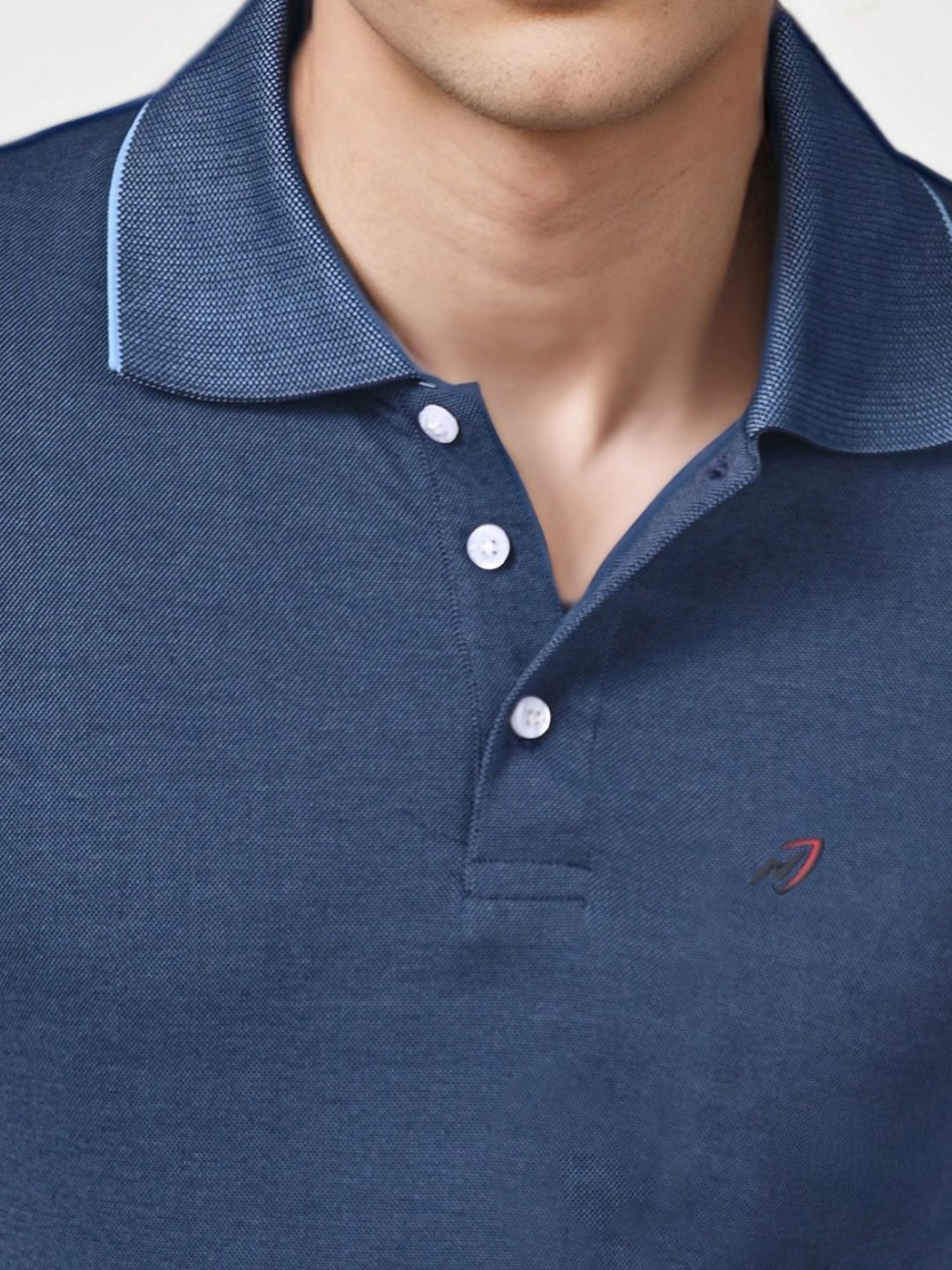 Lux Nitro Denim Blue Cotton Regular Fit Texture Polo T-Shirt