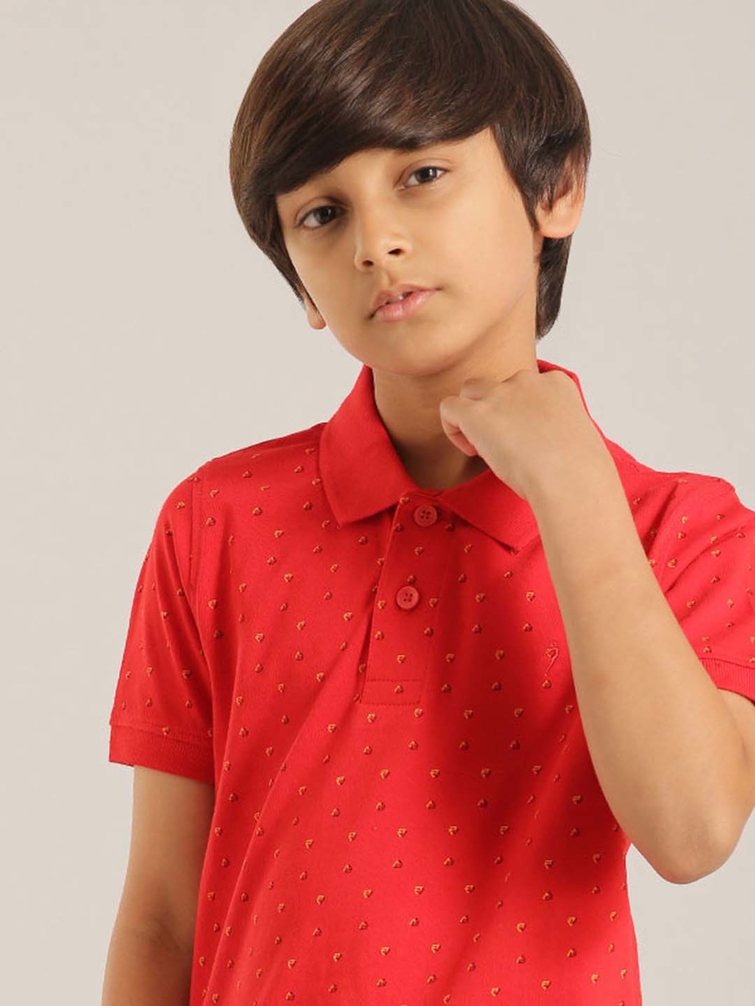 Indian Terrain Kids Red Cotton Printed Polo T-Shirt