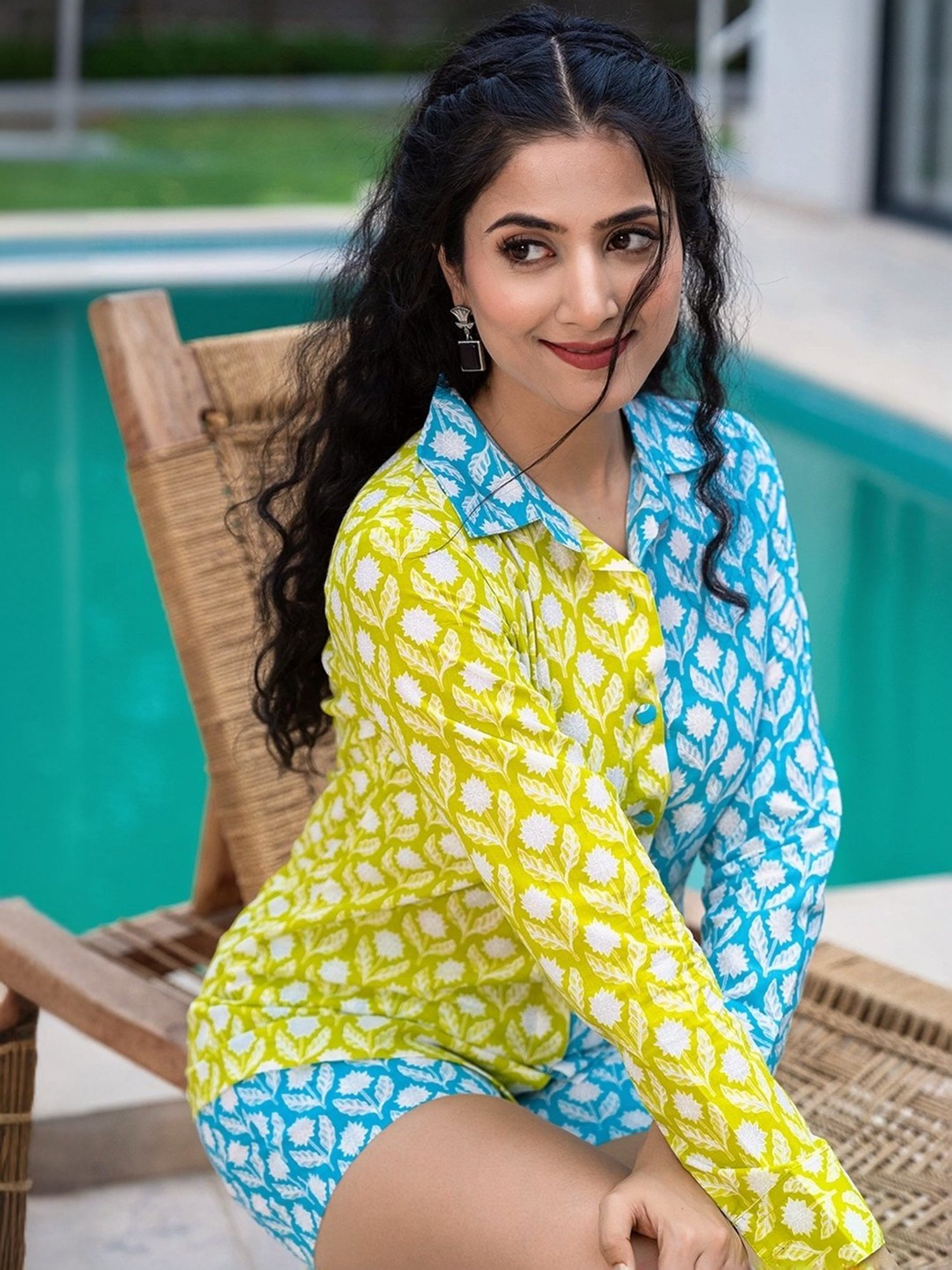 Yufta Green & Blue Cotton Printed Shirt Shorts Set