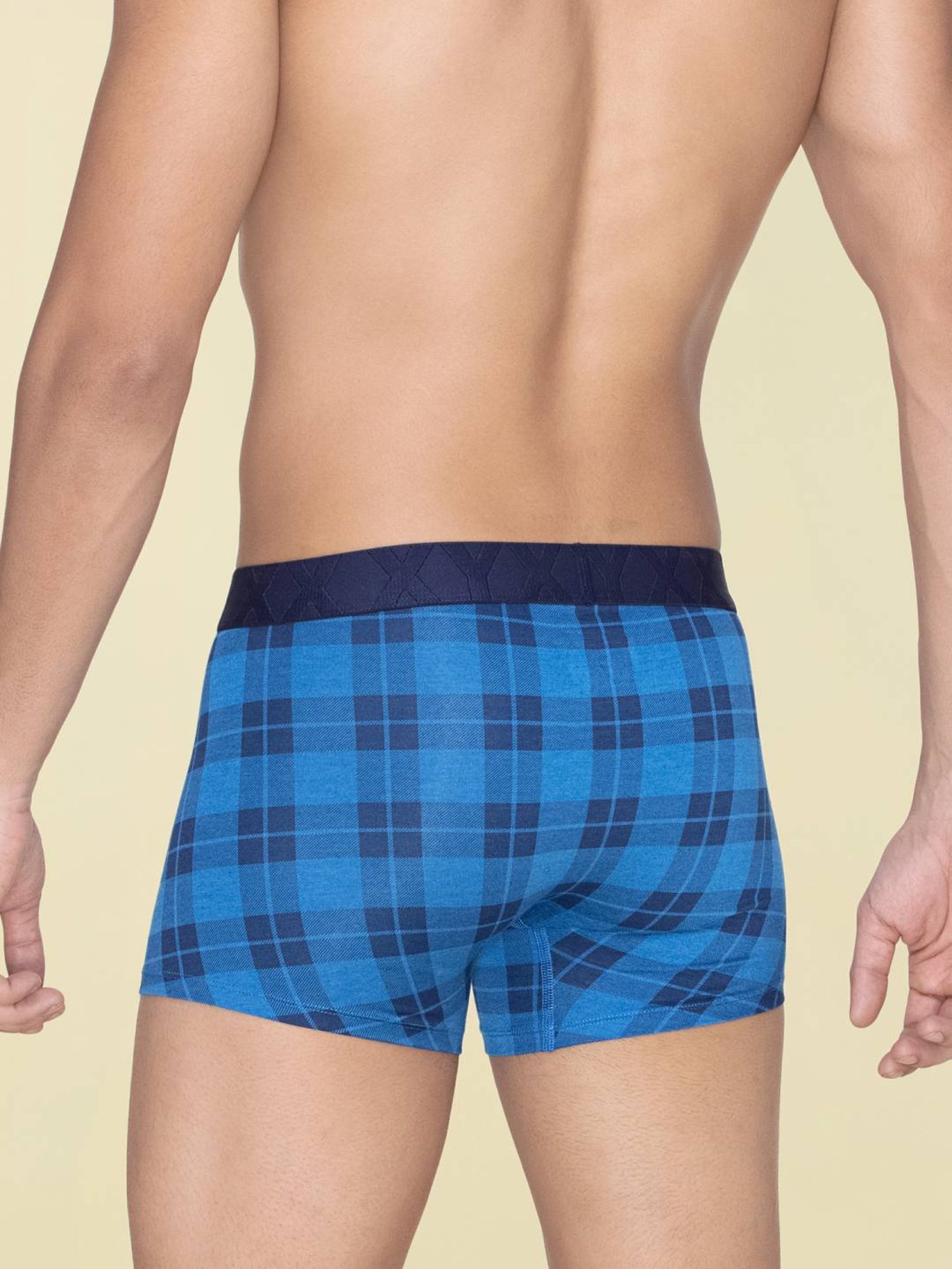 XYXX Charcoal Black & Vivid Blue Regular Fit Checks Trunks - Pack Of 2
